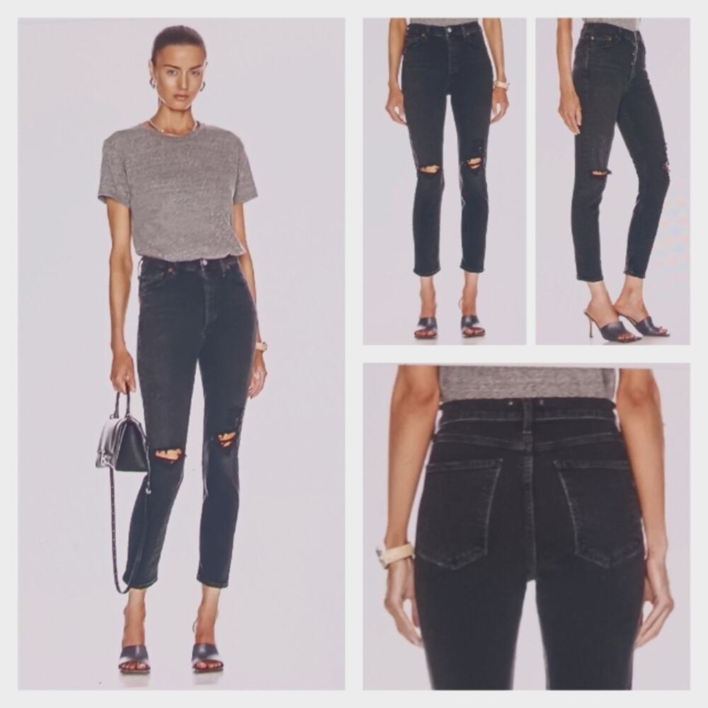 Agolde Nico High Rise Distressed Slim GUC $209 Size 28 J1423